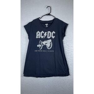 AC/DC Shirt Womens 2X Black For Those About To Rock V Neck Band Tee Top